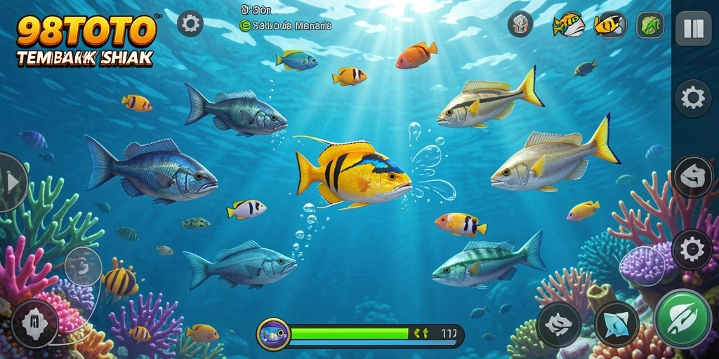 Tampilan gameplay Tembak Ikan dari 98TOTO yang menarik dan seru.