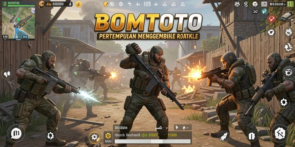 Tangkapan layar gameplay <strong>BOMTOTO</strong> yang menampilkan aksi Battle Royale yang mendebarkan.
