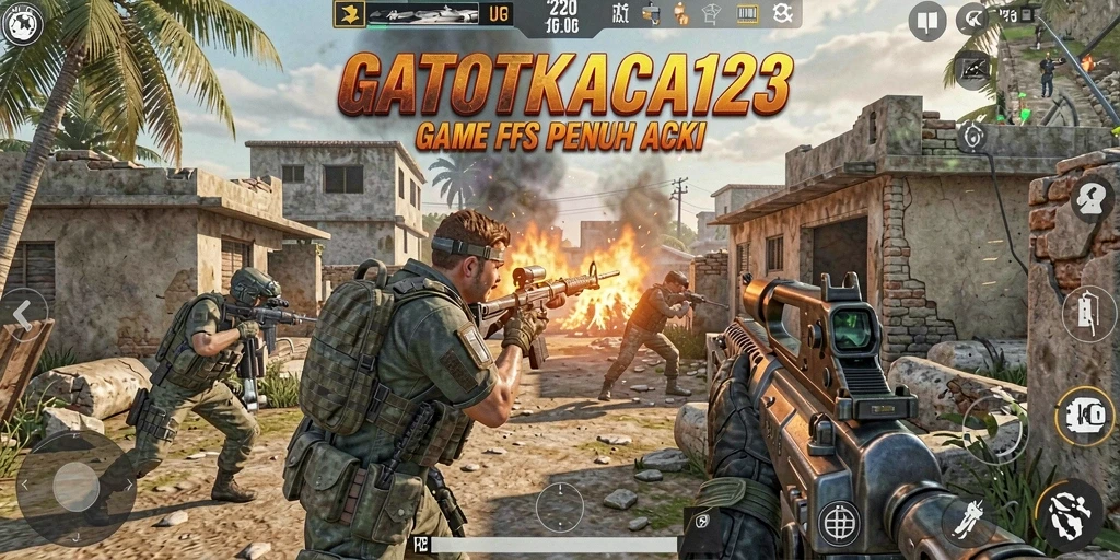 Screenshot gameplay GATOTKACA123 menampilkan pertarungan seru di medan perang.