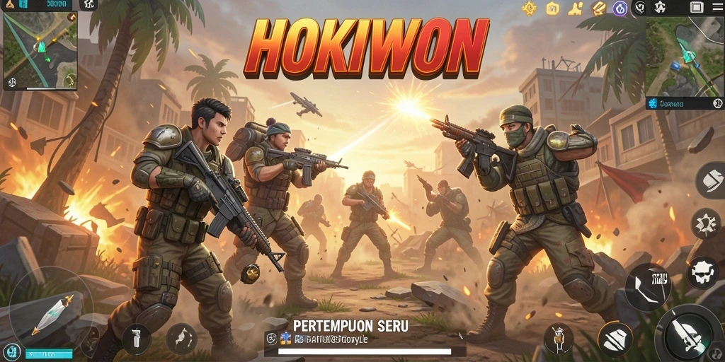 Tampilan aksi seru di HOKIWON saat pertempuran Battle Royale.