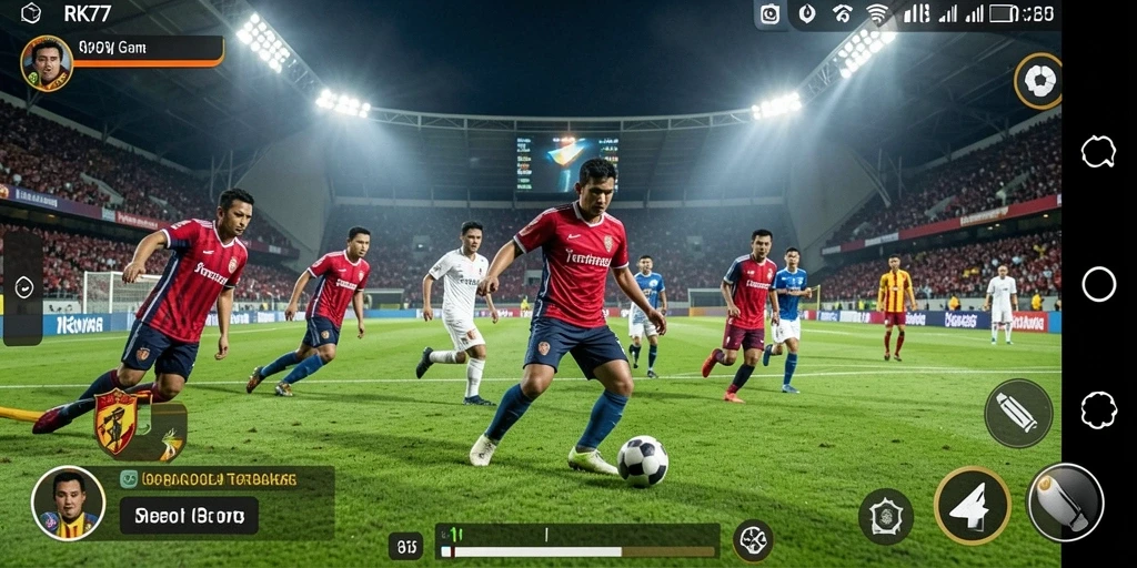 Tampilan gameplay menarik dari RK77 dengan aksi sepak bola yang mendebarkan.