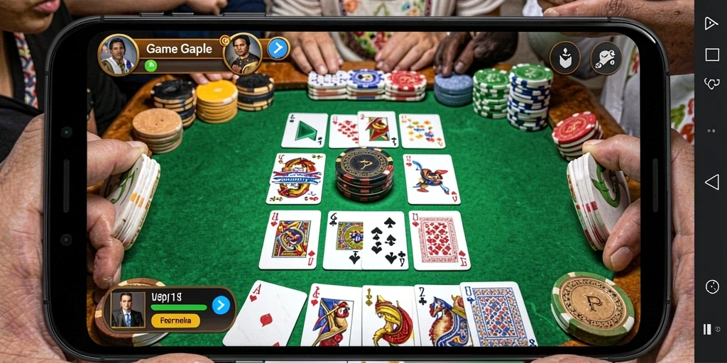 Screenshot gameplay V21 yang menunjukkan pertarungan intens dalam Gaple.